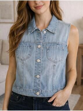 90's Style Denim Sleeveless Vest - Size Womens Medium